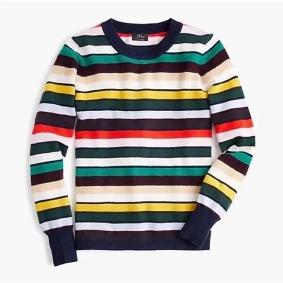J Crew 100% cashmere Multicolor long sleeve crew neck sweater womens size M - Picture 3 of 9